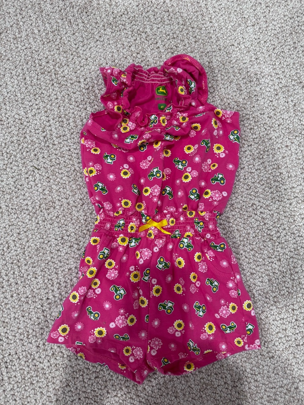 John Deere Hot Pink Girls' Tractor & Sunflower Romper
